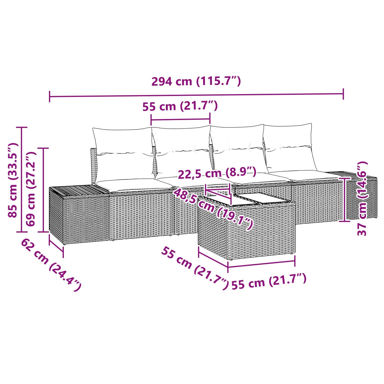 5-Delige Tuinset Met Kussens Beige Poly Rattan