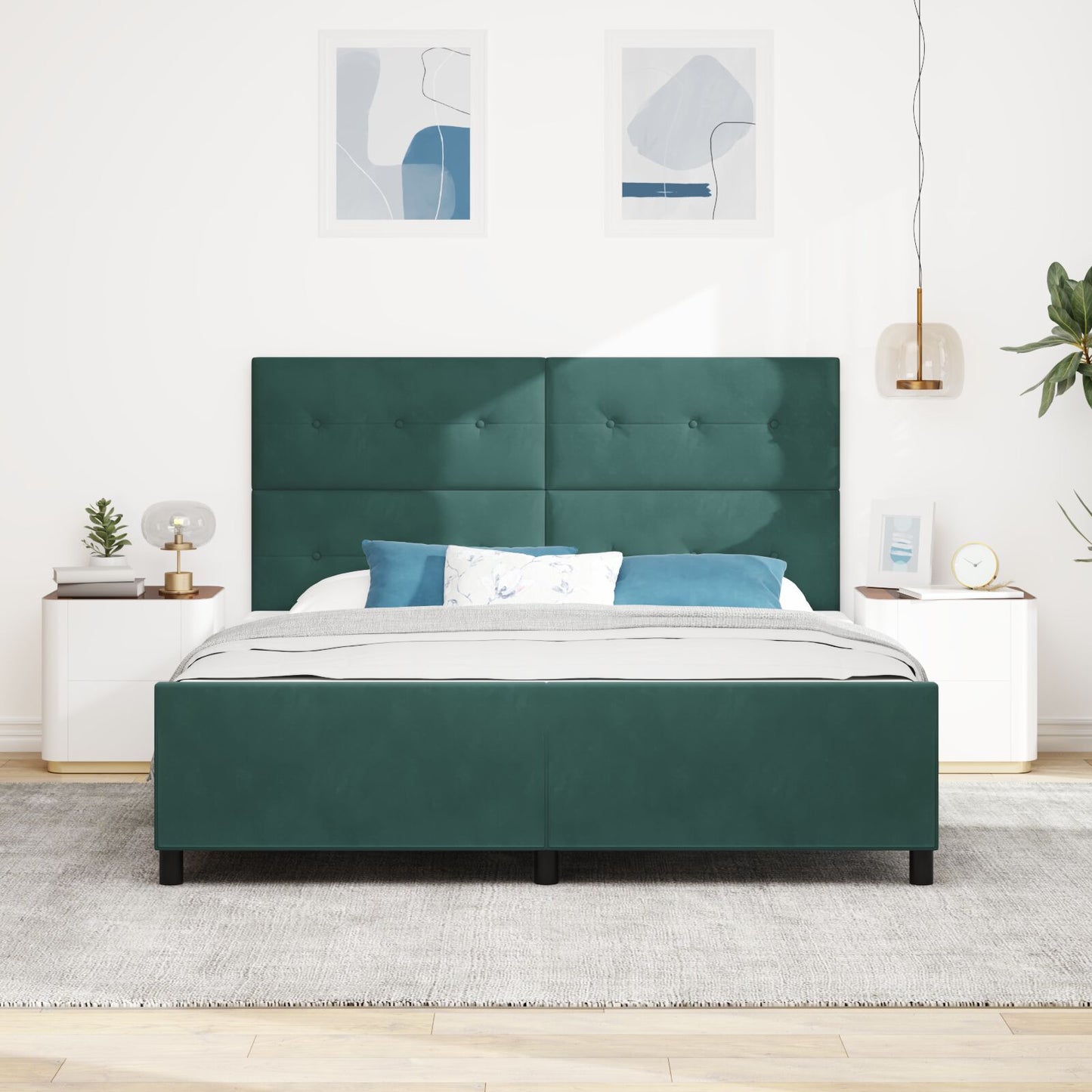 Bed Frame Donkergroen 180X200 Cm Fluweel Crème