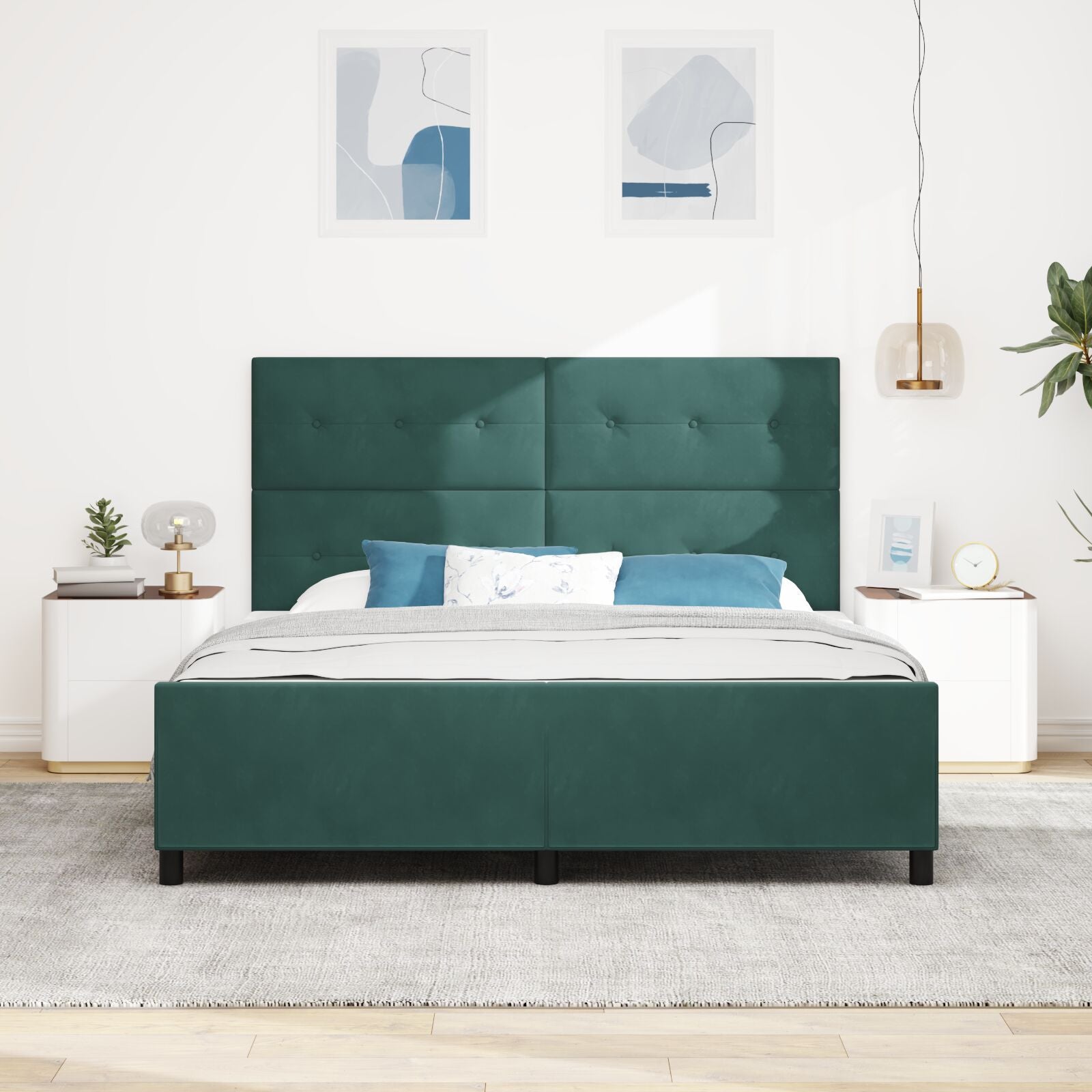 Bed Frame Donkergroen 180X200 Cm Fluweel Crème