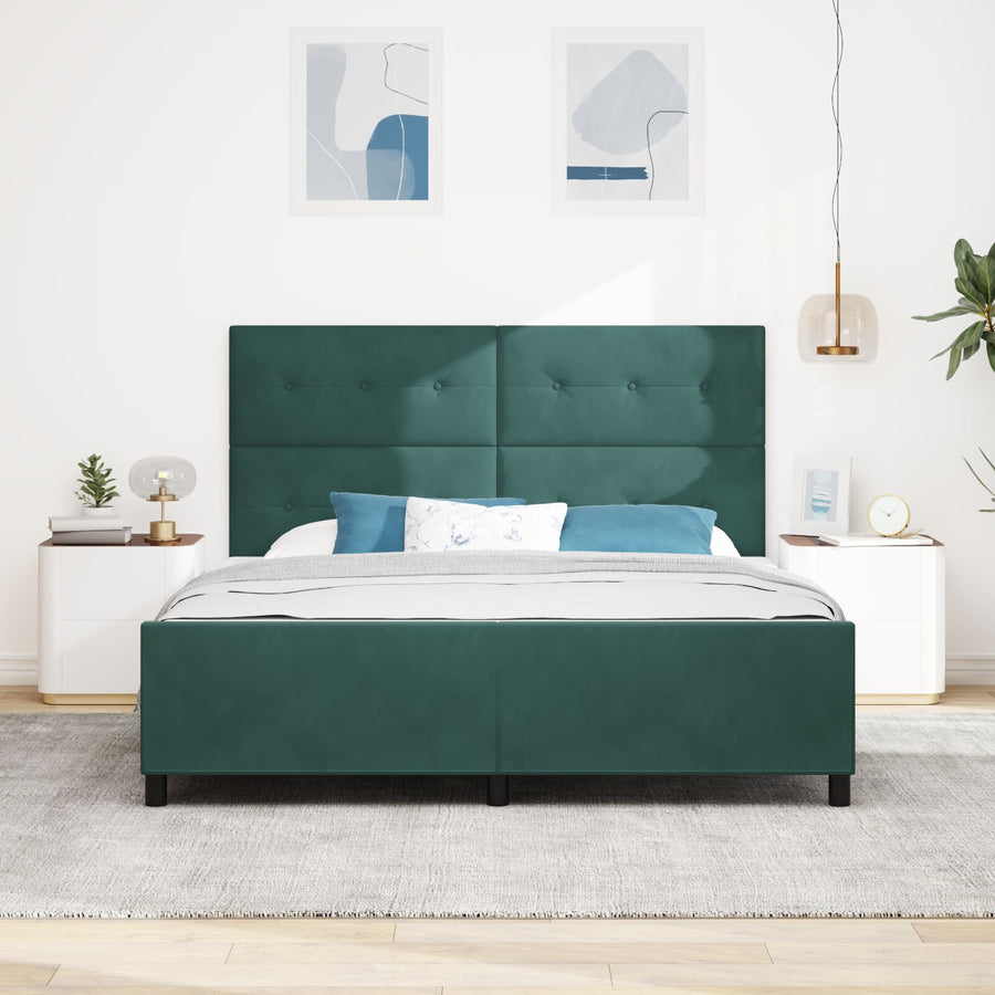 Bed Frame Donkergroen 180X200 Cm Fluweel Crème