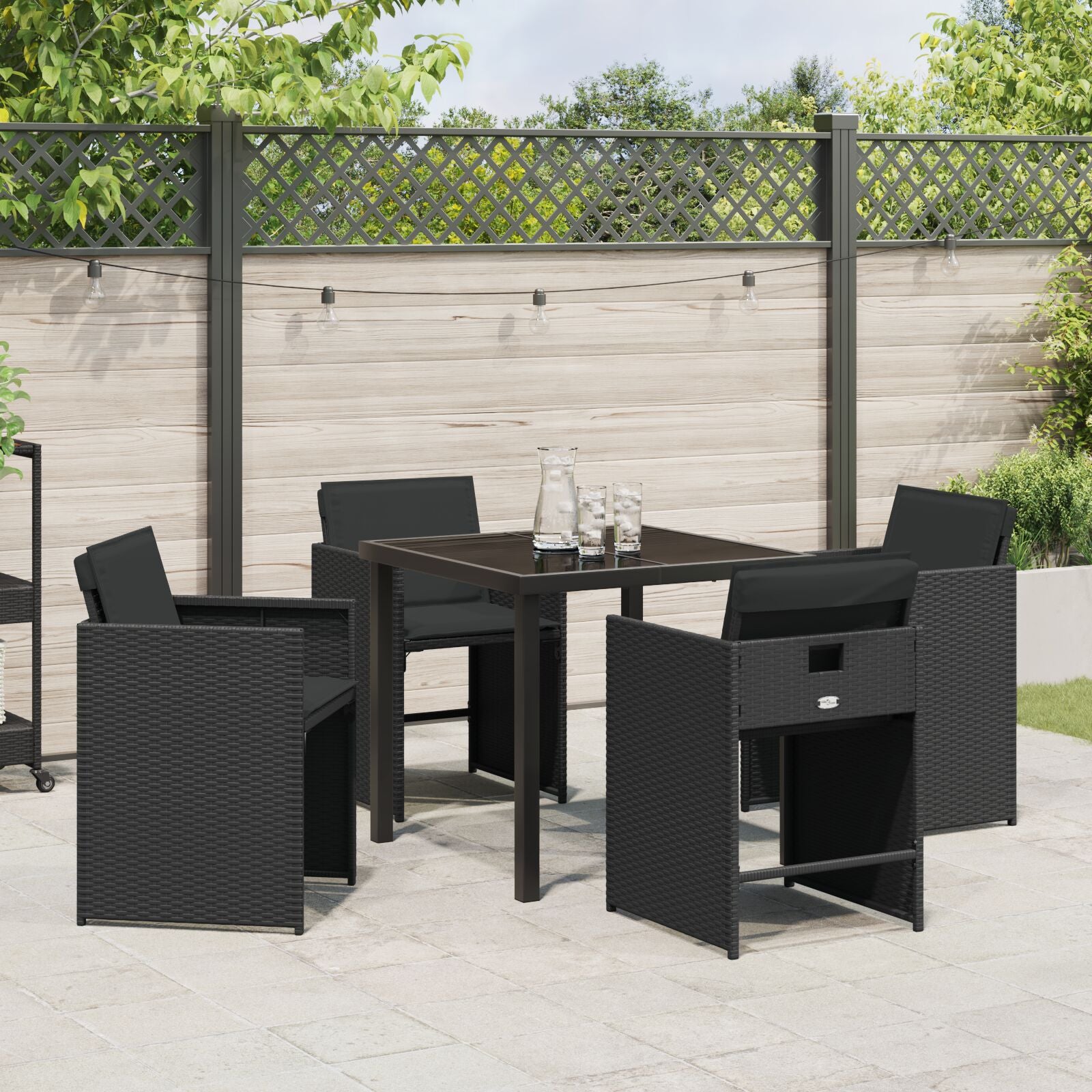 5-Delige Tuin Eetset Met Kussens Zwart Poly Rattan
