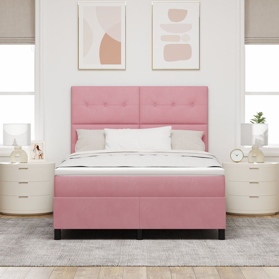 Boxspringbed Met Matras Roze 140X200 Cm Fluweel Blauw