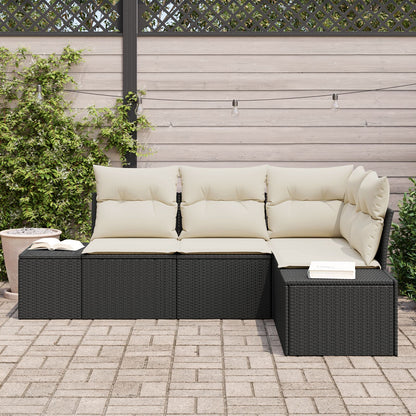 4-Delige Tuin Sofa Set Met Kussens Poly Rattan Zwart en crème zonder tafel