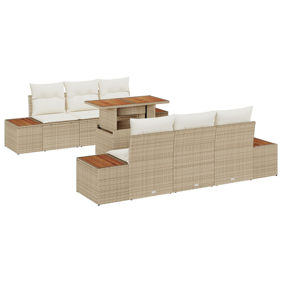Tuin Sofa Set Set Van 7 Beige Rattan Tuin Eetset Rechthoekig