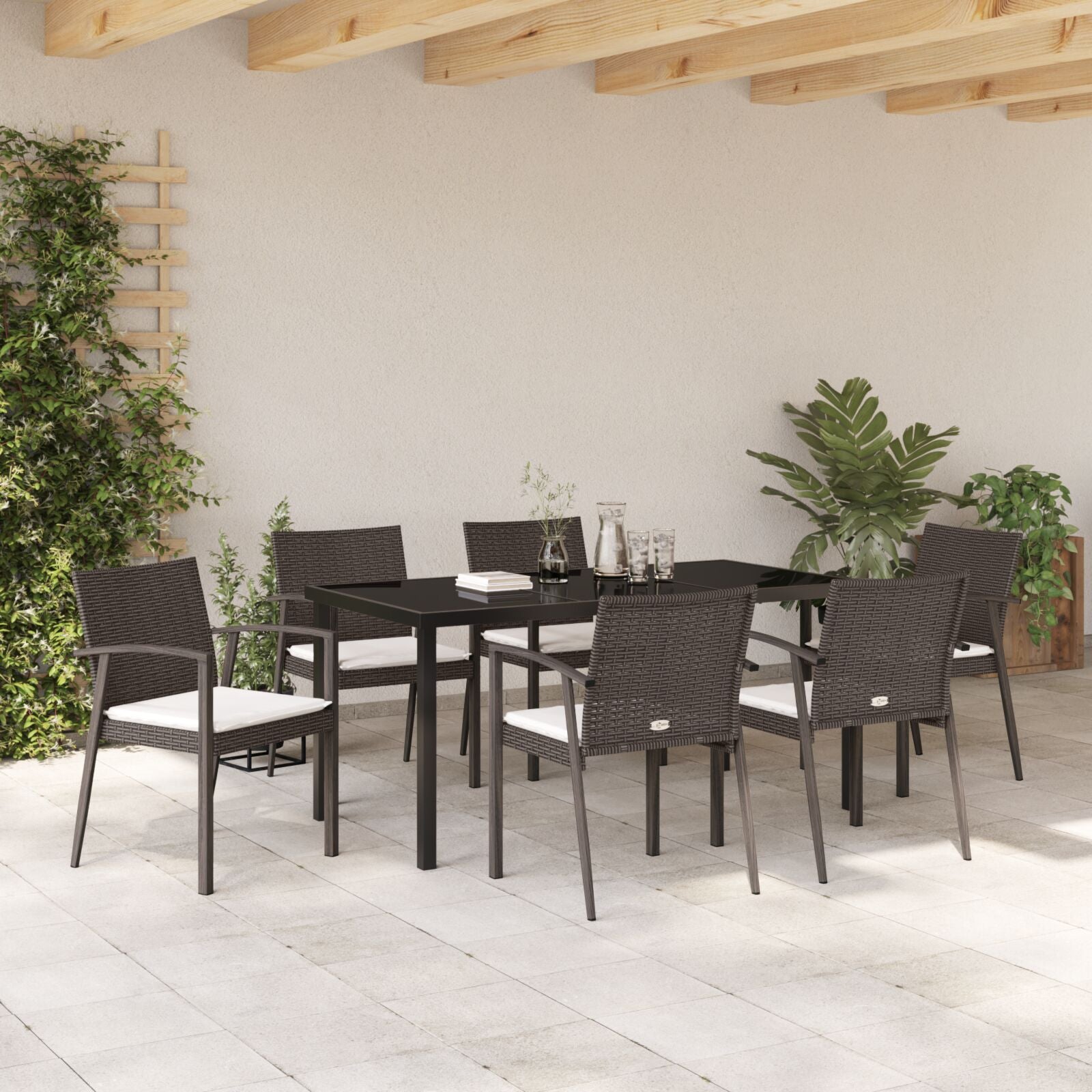 Set Van 4 Bruin Poly Rattan, Staal, Polyester, Schuim Standaard