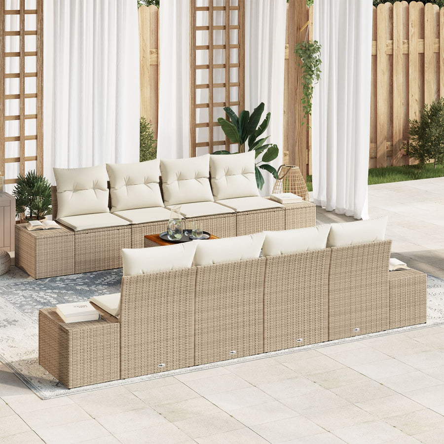 9-Delig Tuinbankstel Met Kussens Beige Poly Rattan Acacia