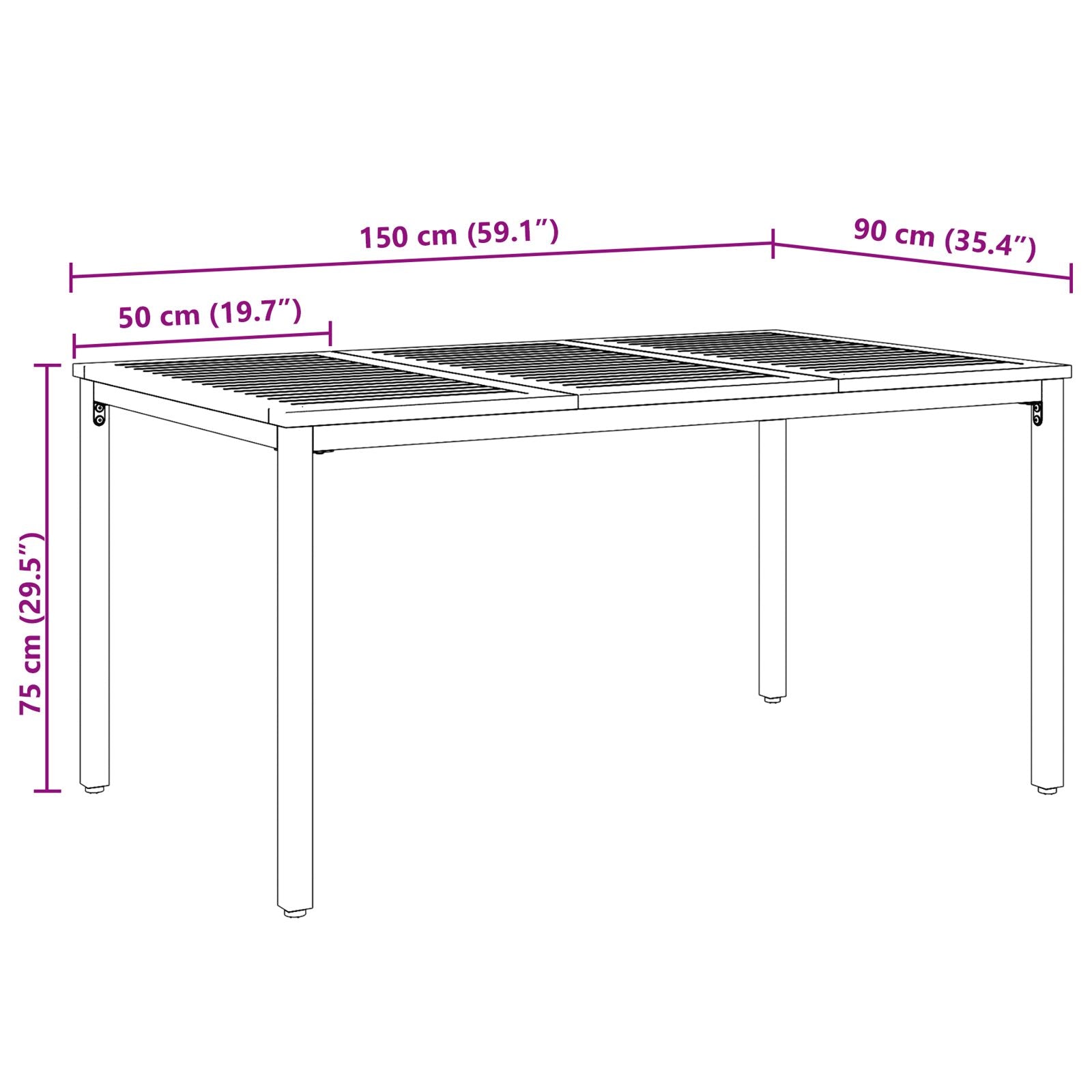 Tuin Tafel Massief Acaciahout En Metaal 150 x 90 x 75 cm Natuurlijk en grijs