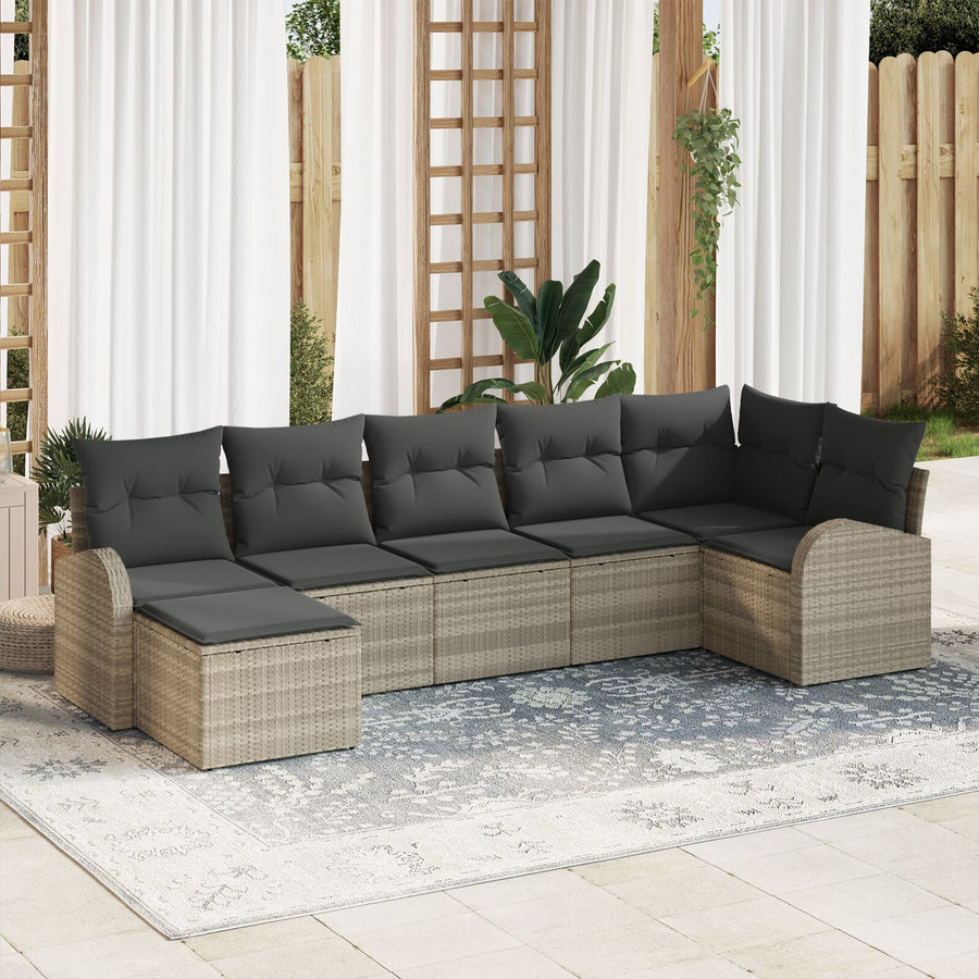 Tuin Sofa Set Set Van 7 Beige Rattan, Polyester Tuin Sofa Set