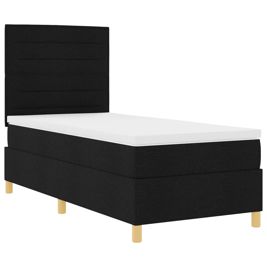 Boxspring Bed Met Matras Zwart Eenpersoons Stof Blauw