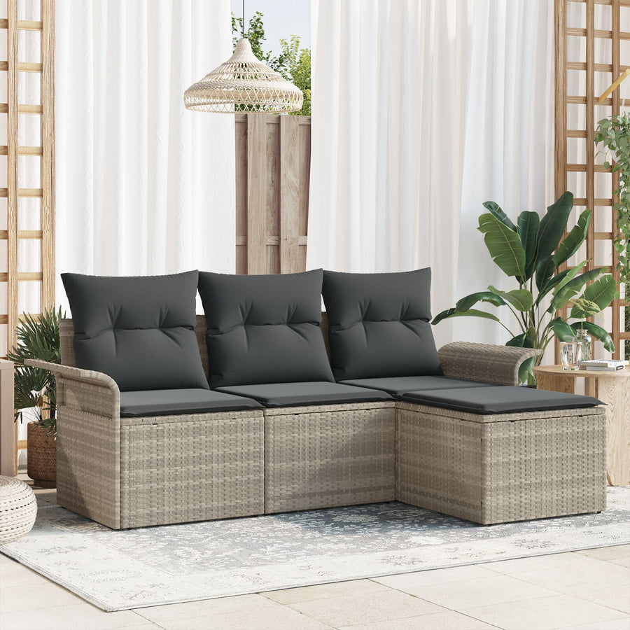 4-Delige Tuinbankset Met Kussens Lichtgrijs Poly Rattan