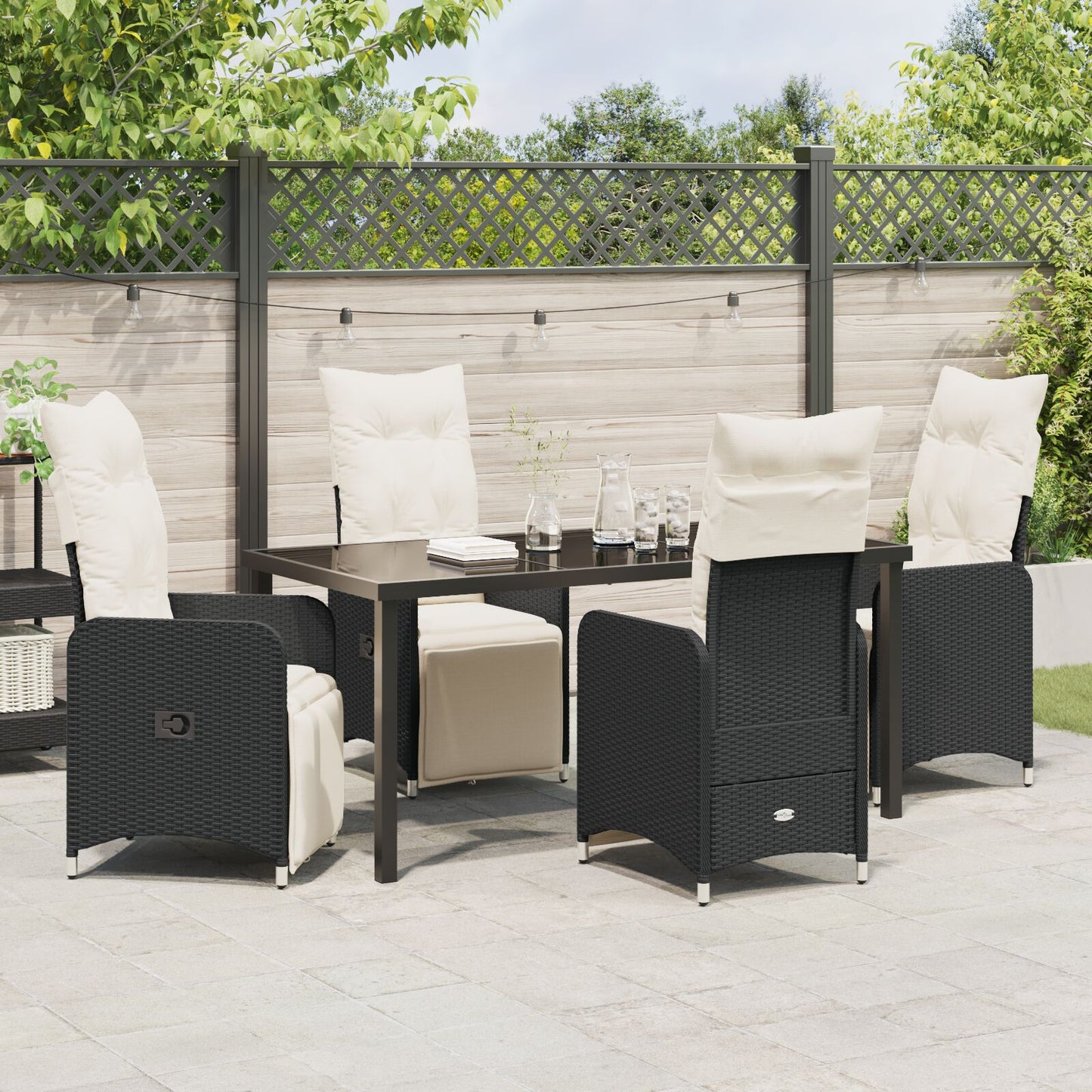 5-Delige Tuin Eetset Met Kussens Zwart Poly Rattan