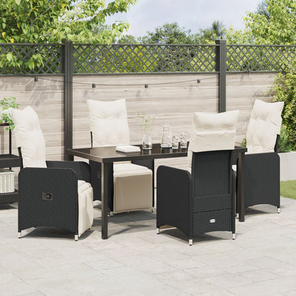 5-Delige Tuin Eetset Met Kussens Zwart Poly Rattan