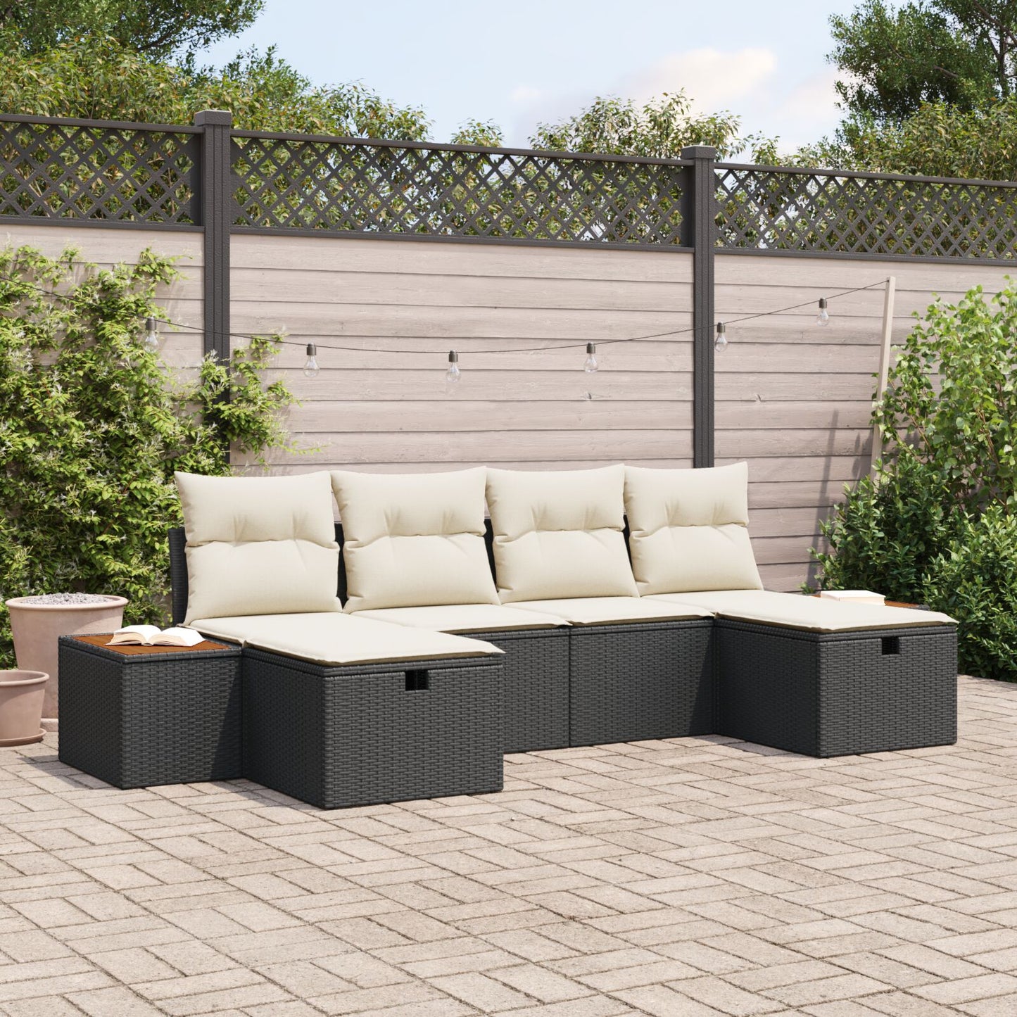 6 Delige Tuin Sofa Set Met Kussens Zwart Poly Riet