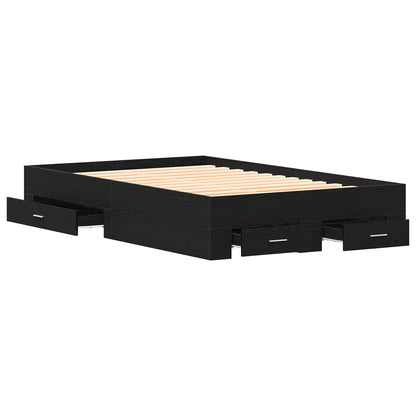 Bed Frame Met Lades Zwart Eiken 120X190 Cm Bewerkt Hout Ambachtelijk Eiken
