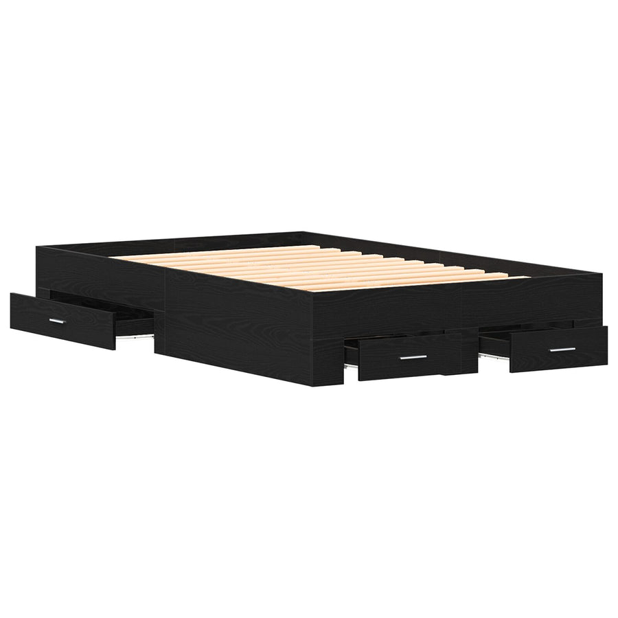 Bed Frame Met Lades Zwart Eiken 120X190 Cm Bewerkt Hout Ambachtelijk Eiken