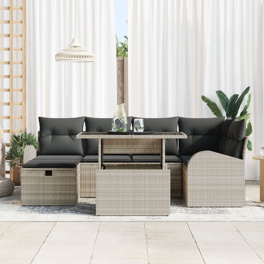 7-Delige Tuin Sofa Set Met Kussens Lichtgrijs Poly Rattan