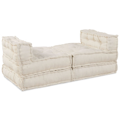 4-Zits Modulair Poef Bank Omkeerbaar Stof Crème 70 x 70 x 54 cm Lounge + 3x midden