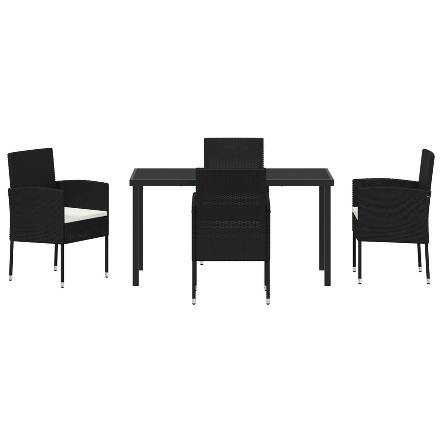 5-Delige Tuin Dinning Set Met Kussens Zwart Poly Rattan