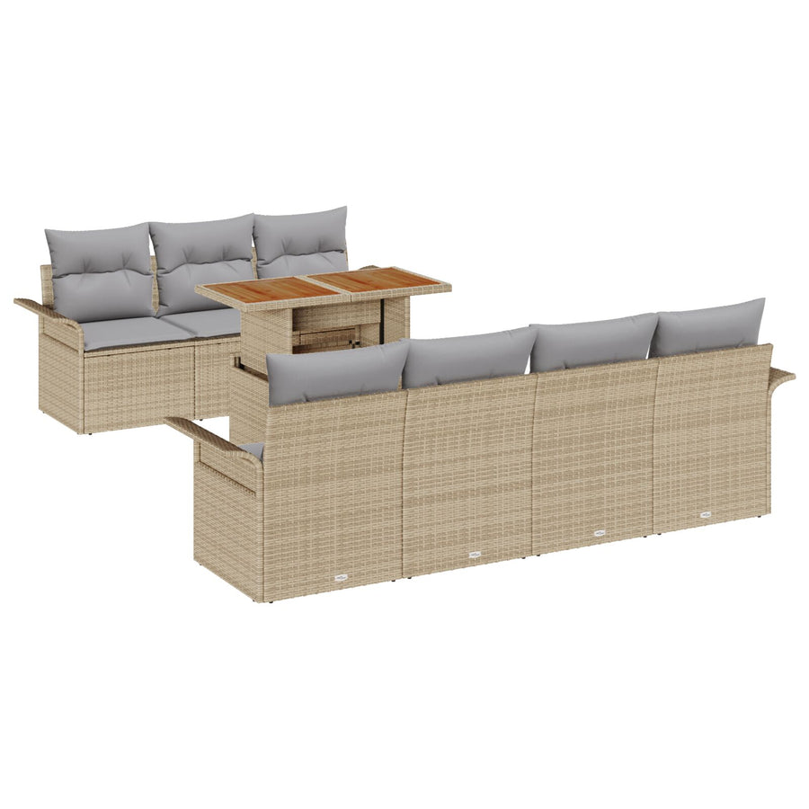 8-Delige Tuin Sofa Set Met Kussens Beige Poly Rattan Acacia