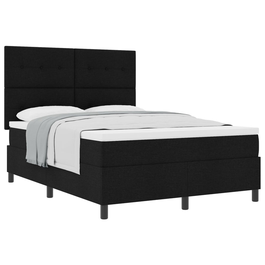 Box Spring Bed Met Matras Stof Zwart 140 x 200 cm Met knopen