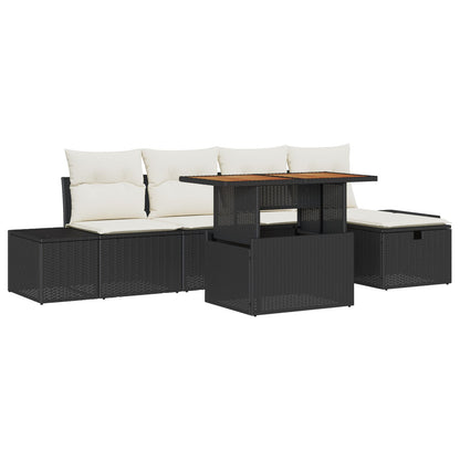 6-Delige Tuinbankset Met Kussens Zwart Poly Rattan Wit