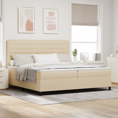 Boxspring Bed Met Matras Stof Crème 200 x 200 cm Lijnen ontwerp