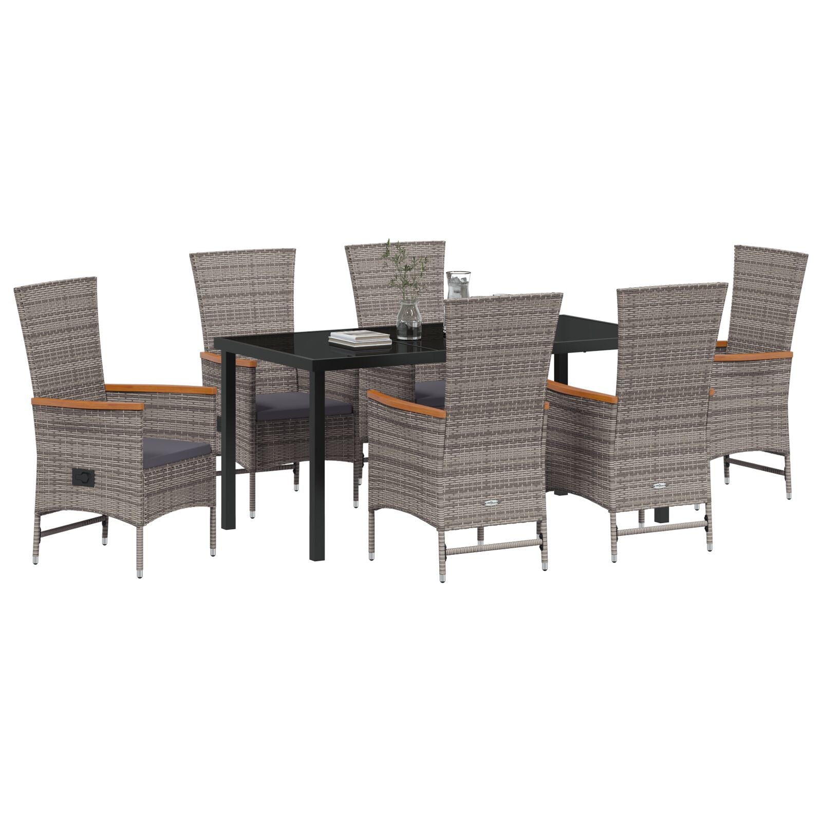 7-Delige Tuin Eetset Met Kussens Grijs Poly Rattan