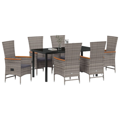 7-Delige Tuin Eetset Met Kussens Grijs Poly Rattan