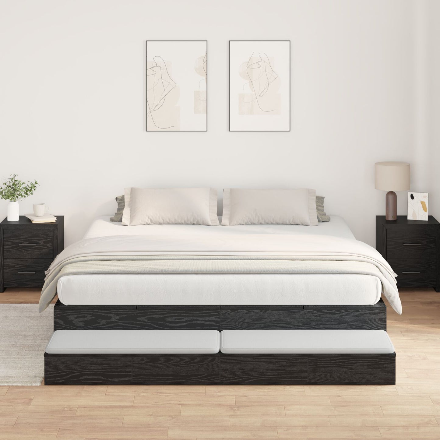 Opbergbedframe Zwart Eiken Bewerkt Hout 236,5 X 200 X 31,5 Cm Artisanaal Eiken
