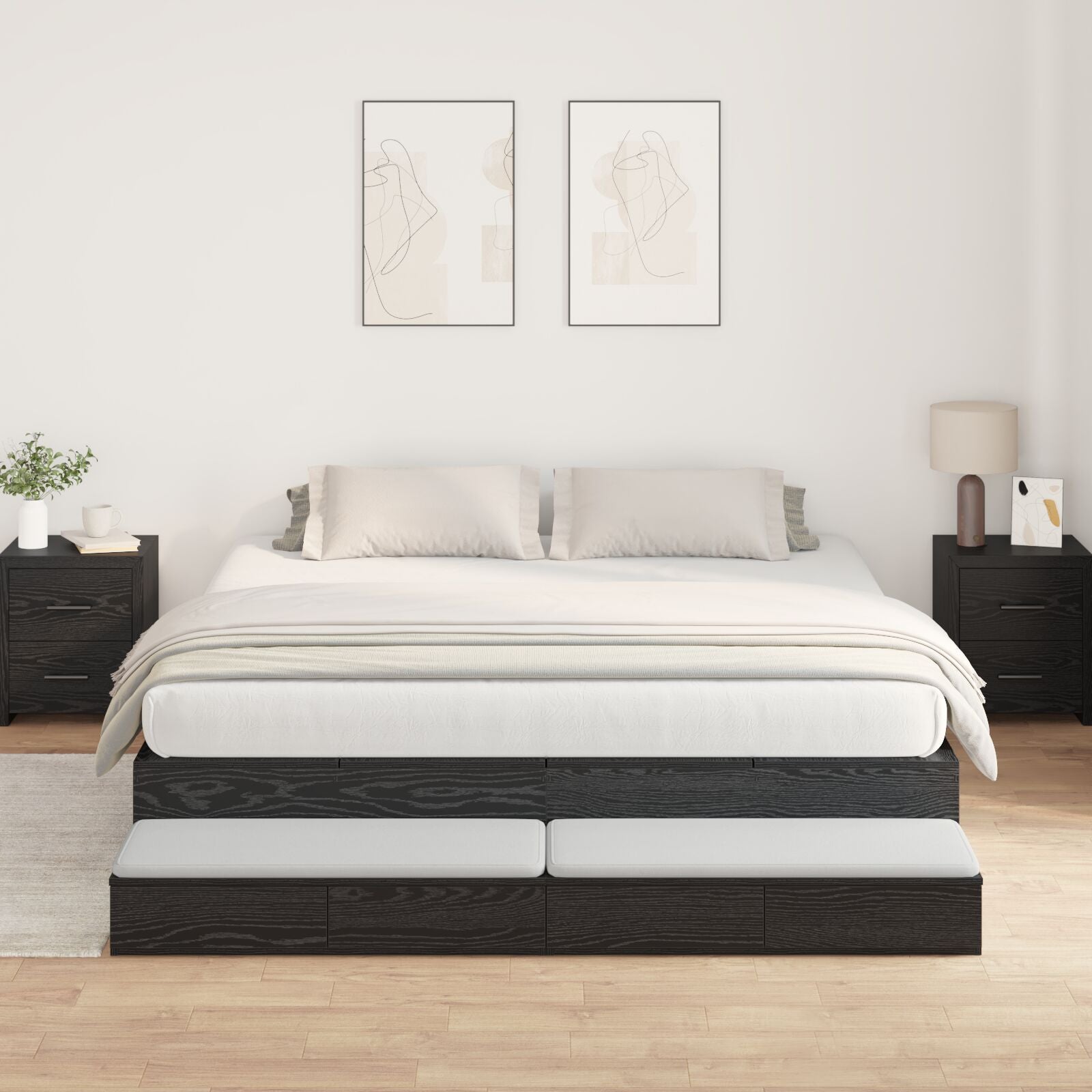 Opbergbedframe Zwart Eiken Bewerkt Hout 236,5 X 200 X 31,5 Cm Artisanaal Eiken