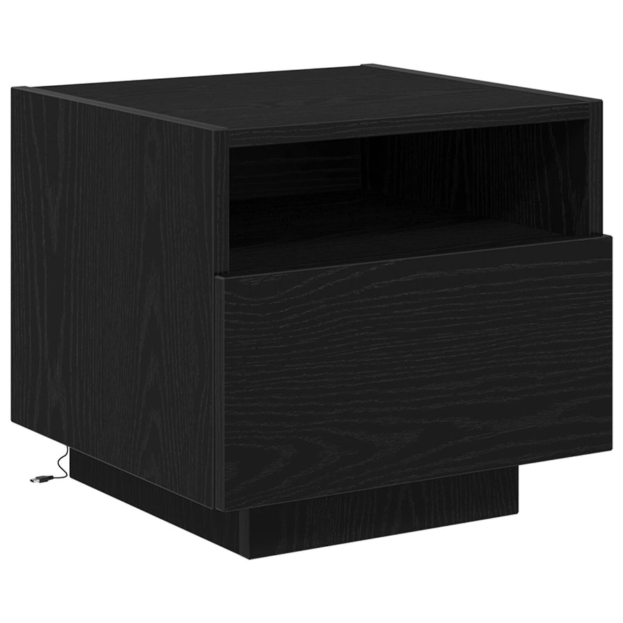 Nachtkastje Met Led-Verlichting 40X39X37 Cm 1 Zwart eiken