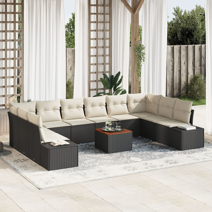 11-Delige Tuin Sofa Set Met Kussens Zwart Poly Rattan Acacia