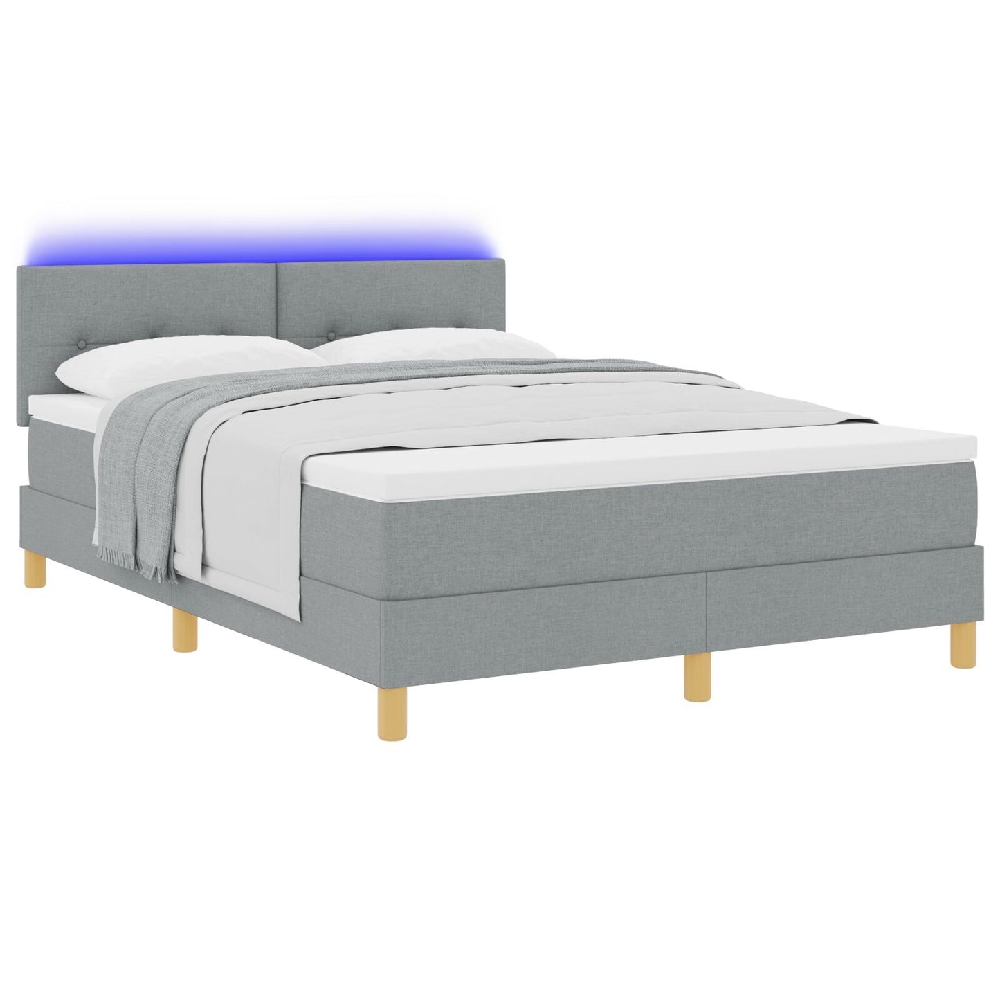 Boxspring Bed Met Matras & Led Stof Licht Grijs 140 x 200 cm Knopen ge tuft