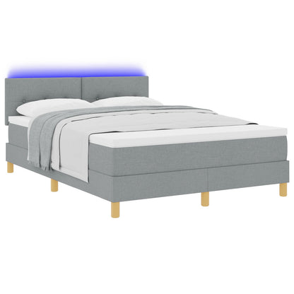 Boxspring Bed Met Matras & Led Stof Licht Grijs 140 x 200 cm Knopen ge tuft