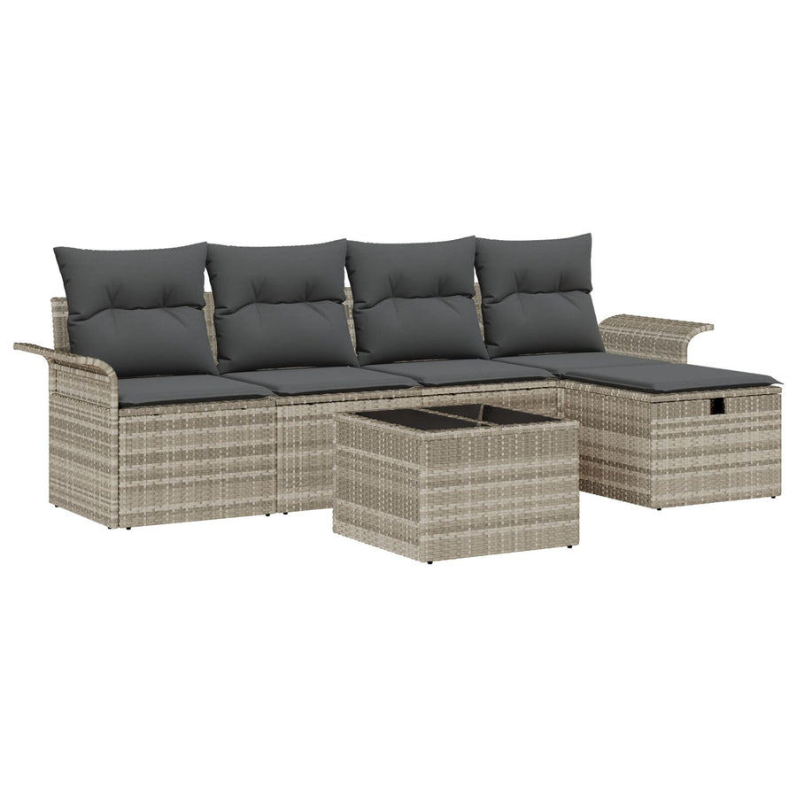 6-Delige Tuinsalonset Met Kussens Lichtgrijs Poly Rattan