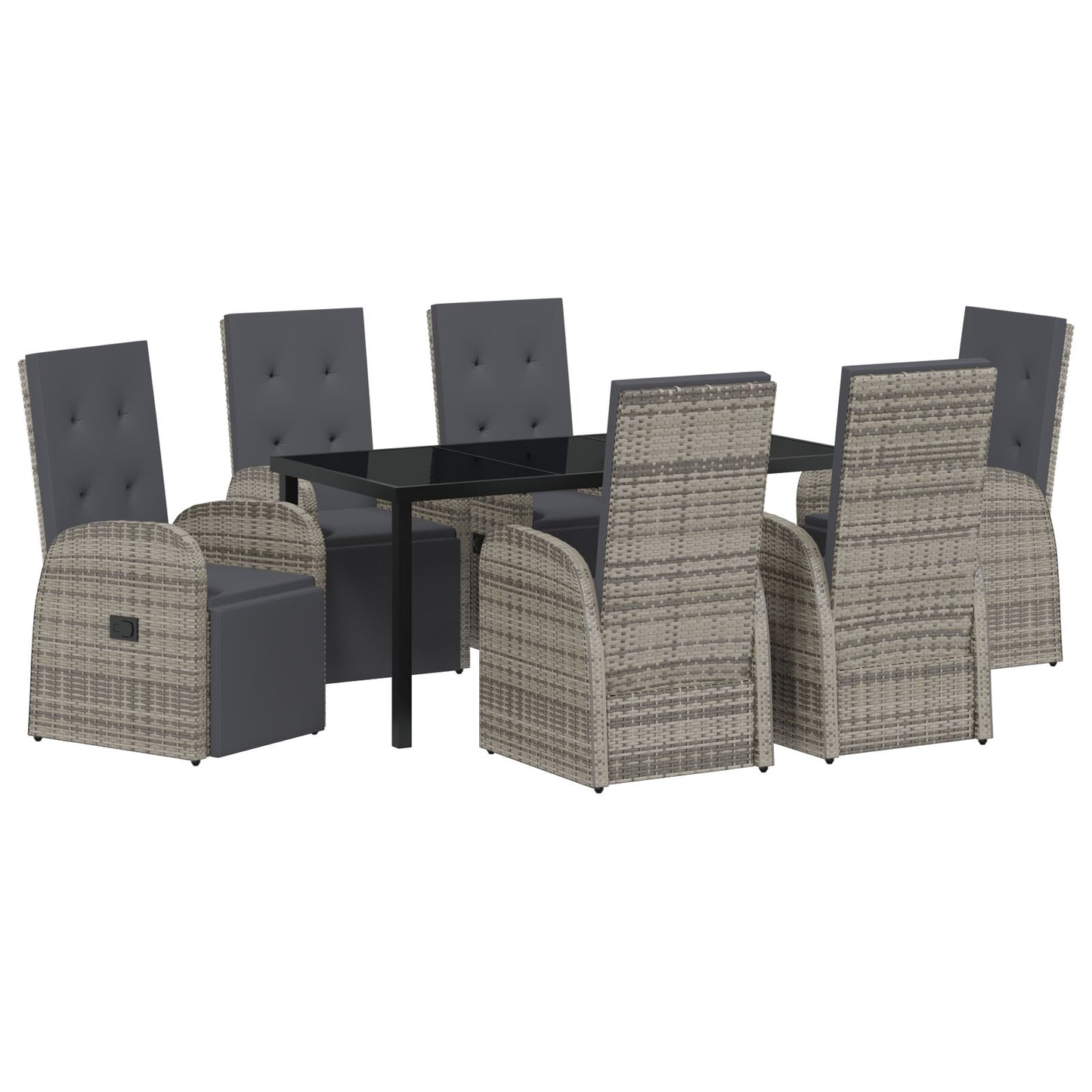 7-Delige Tuin Eetset Met Kussens Grijs Poly Rattan
