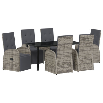 7-Delige Tuin Eetset Met Kussens Grijs Poly Rattan