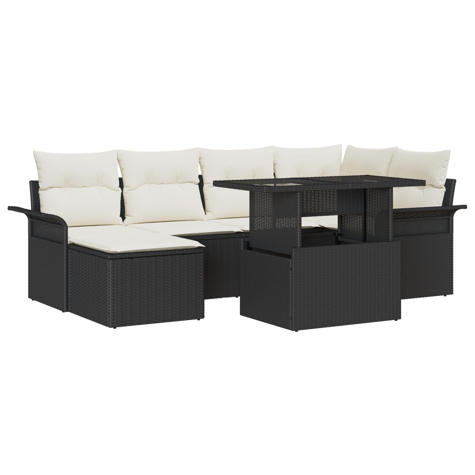 7 Delige Tuin Sofa Set Met Kussens Zwart Poly Rattan