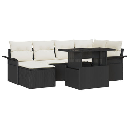 7 Delige Tuin Sofa Set Met Kussens Zwart Poly Rattan