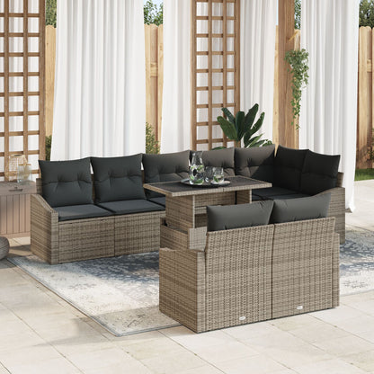 9-Delige Tuinbankset Met Kussens In Grijs Poly Rattan