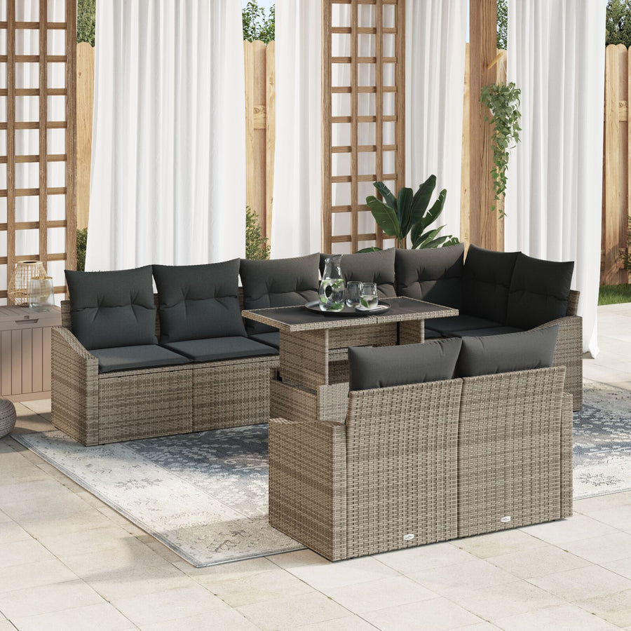 9-Delige Tuinbankset Met Kussens In Grijs Poly Rattan