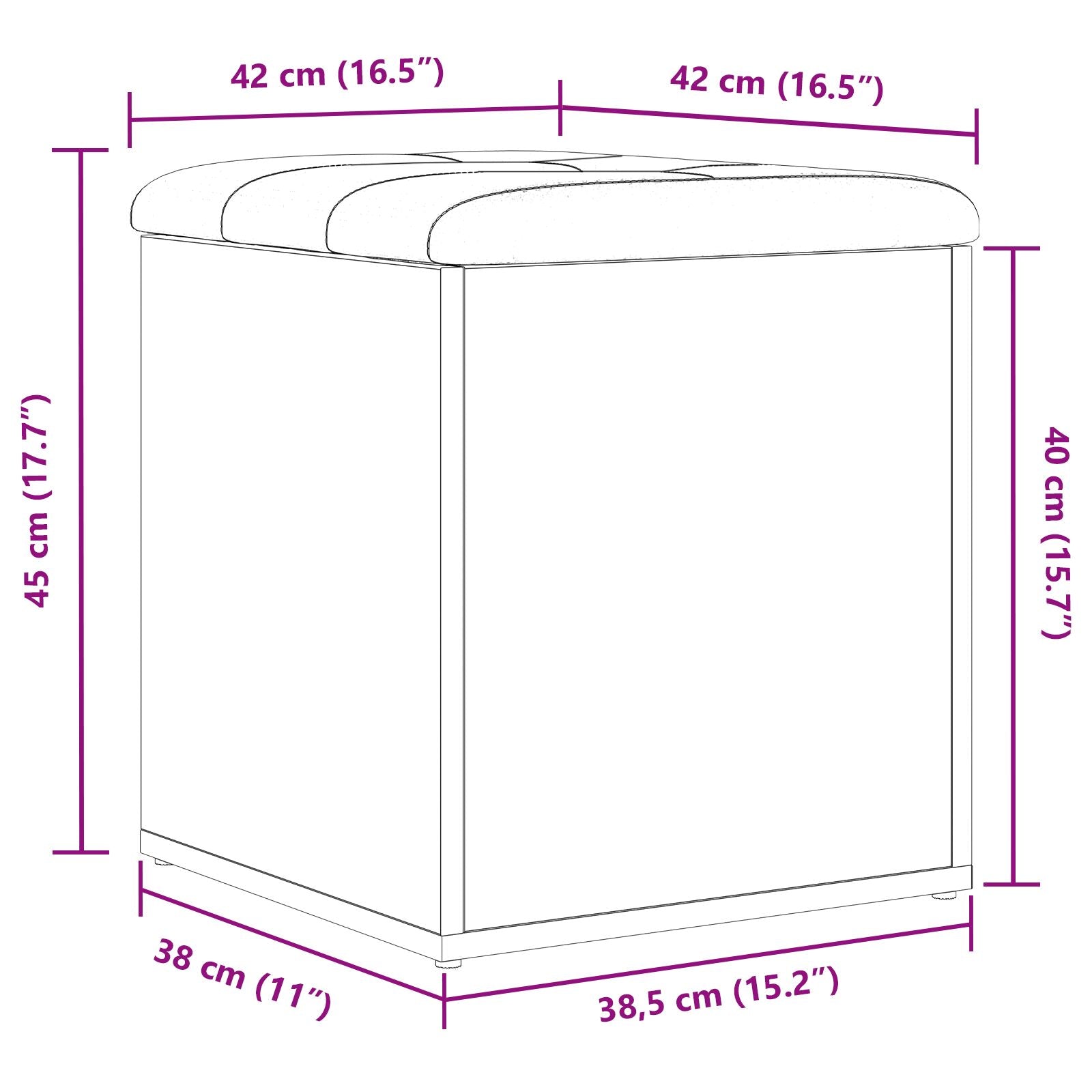 Opslagbank 40X40X45 Cm Geengineerd Hout Zwart eiken 42 x 42 x 45 cm