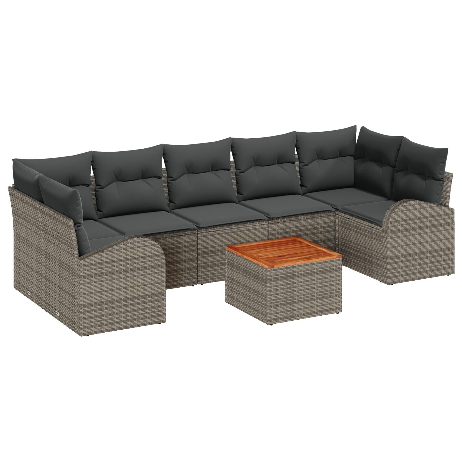 8-Delige Tuinmeubelset Met Kussens Grijs Poly Rattan Acacia