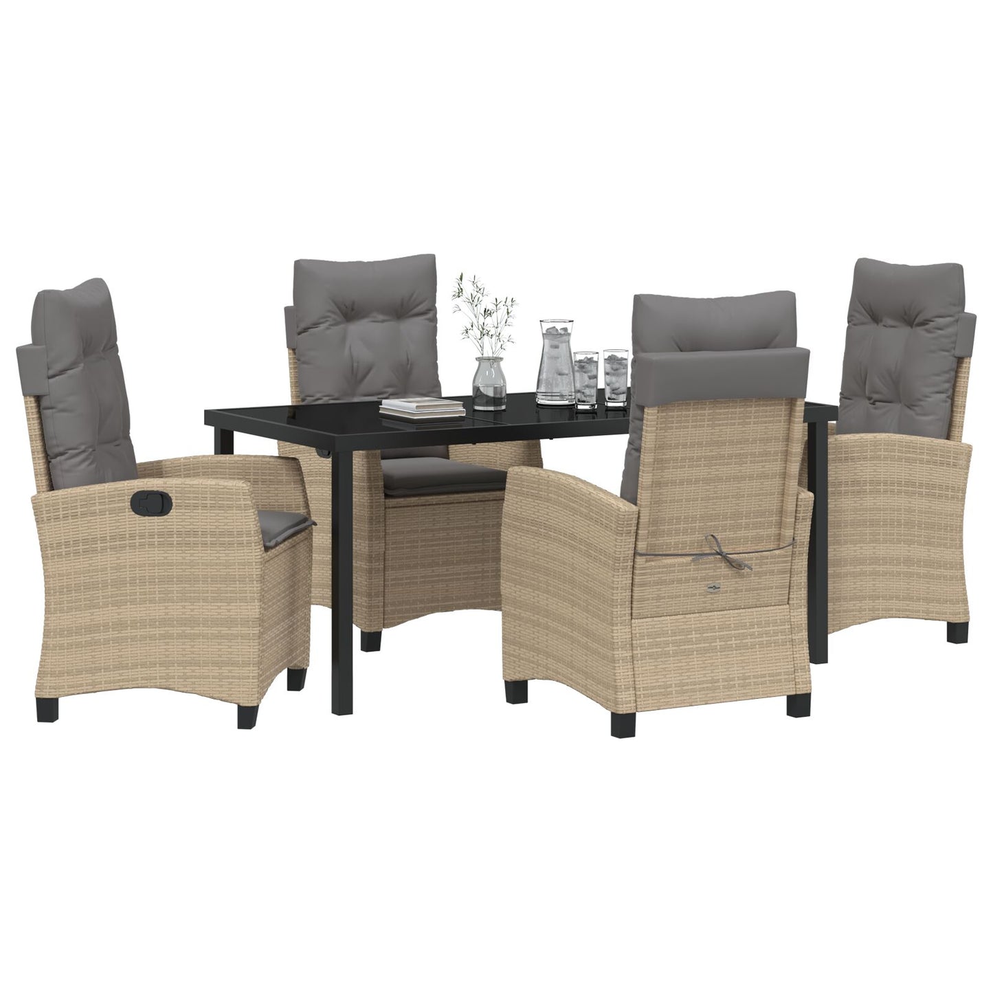 5-Delige Tuin Eettafelset Met Kussens Beige Poly Rattan
