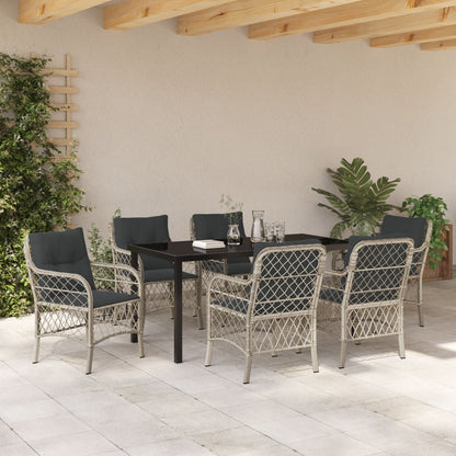 7-Delig Tuin Eettafelset Met Kussens Lichtgrijs Poly Rattan