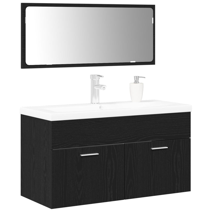 Badkamermeubel Set Set Van 2 Zwart Eiken Gefabriceerd Hout, Glas