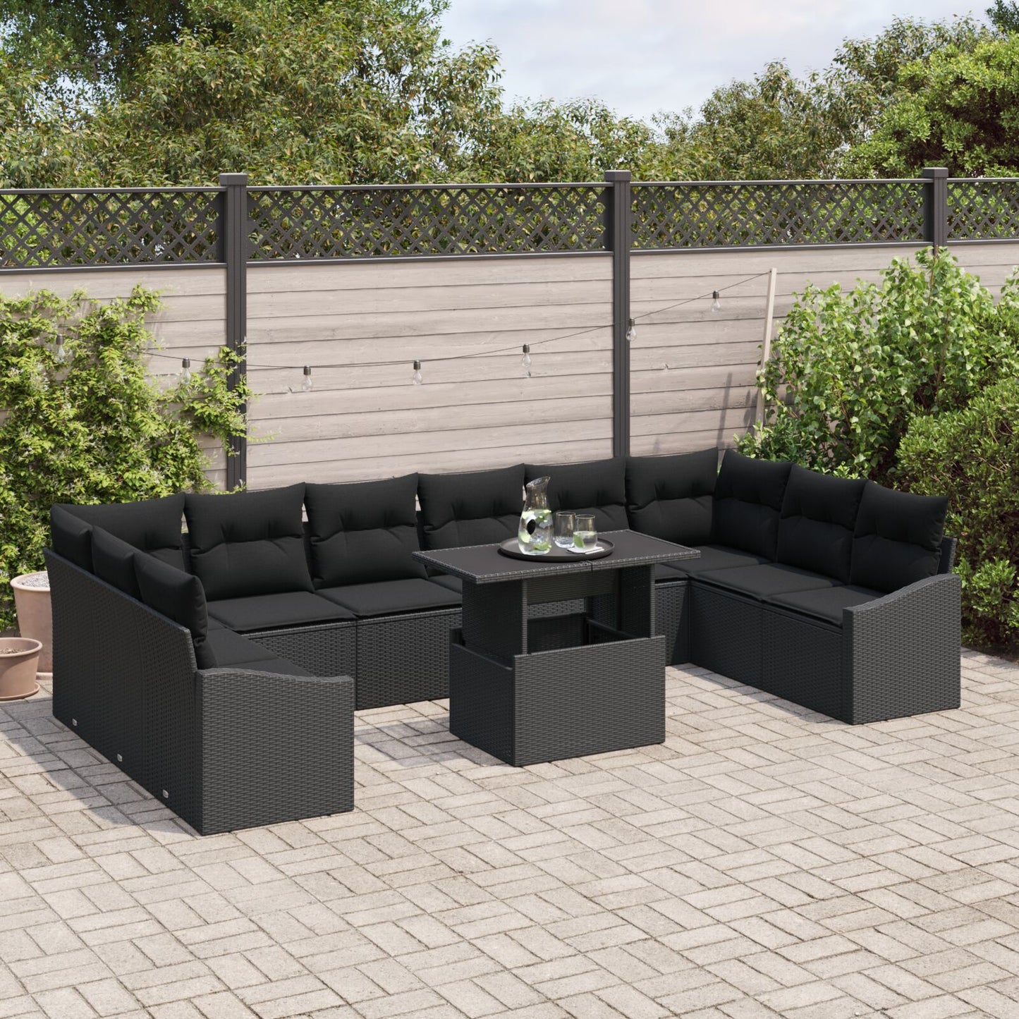 Tuinbankset Set Van 11 Zwart Rattan, Polyester, Schuim