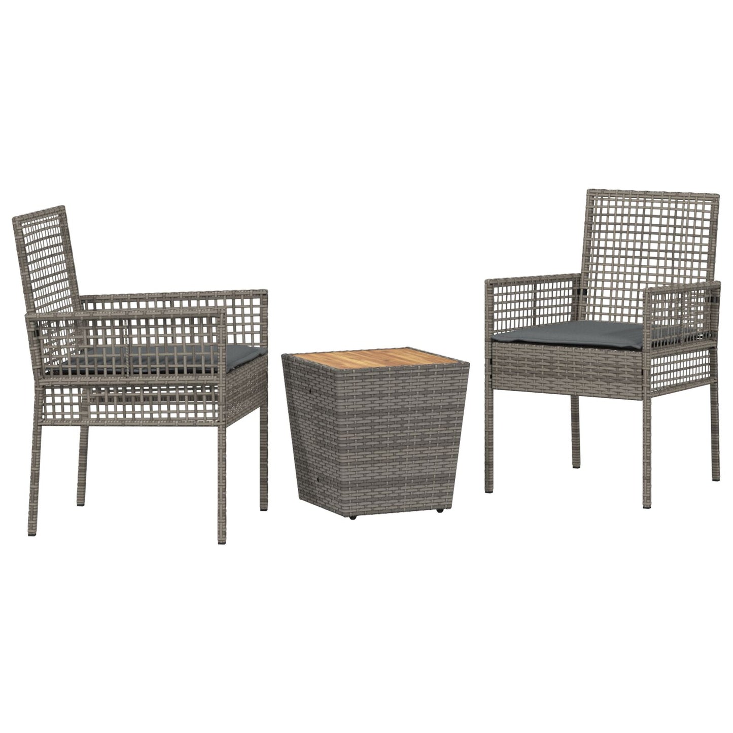 3-Delige Tuin Bistroset Met Kussens Grijs Poly Rattan