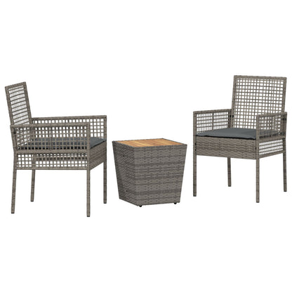 3-Delige Tuin Bistroset Met Kussens Grijs Poly Rattan