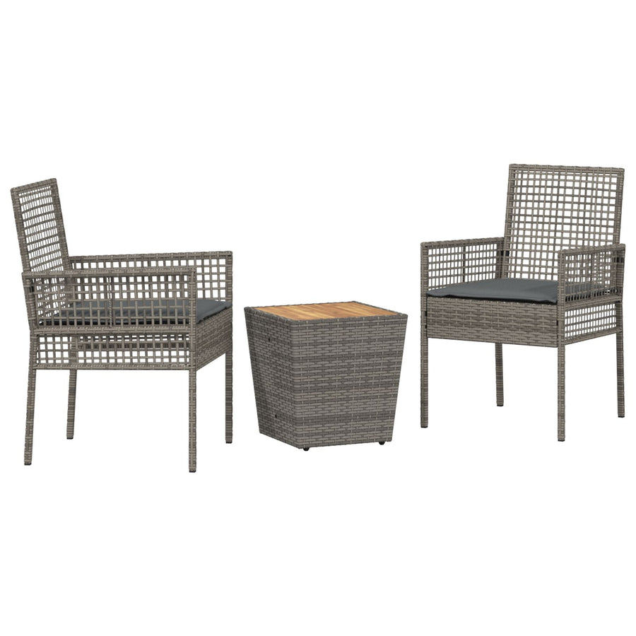 3-Delige Tuin Bistroset Met Kussens Grijs Poly Rattan